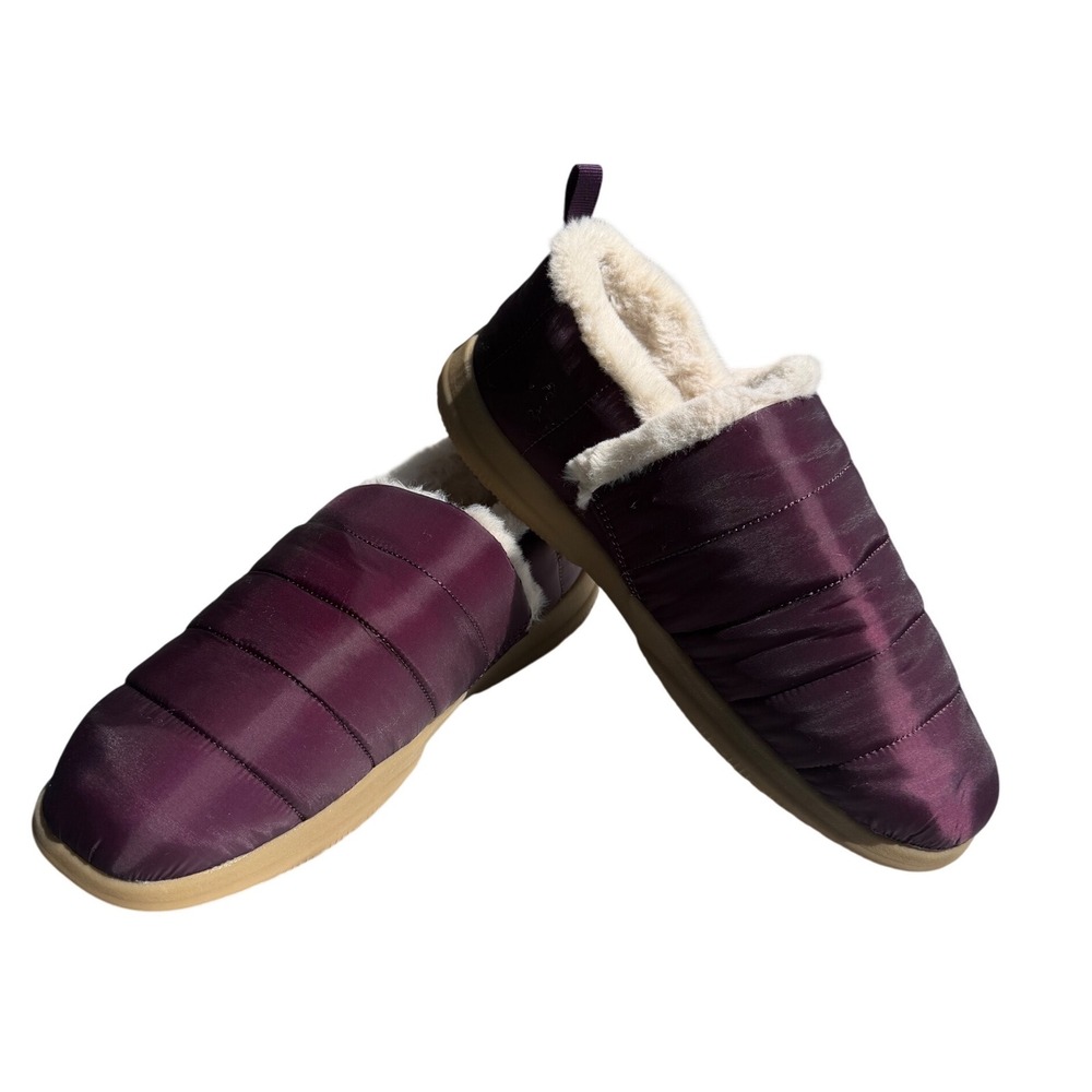 Vionic Tranquil Puffer Slippers Womens 7.5 Purple Quilted Faux Fur Orthotic Cozy
